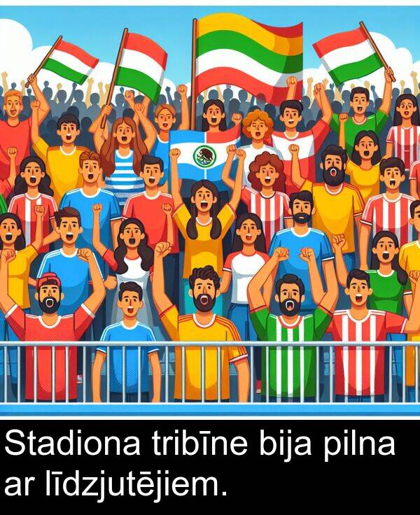 pilna: Stadiona tribīne bija pilna ar līdzjutējiem.
