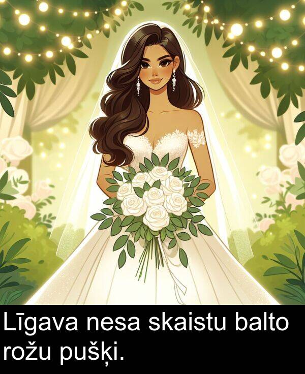 pušķi: Līgava nesa skaistu balto rožu pušķi.