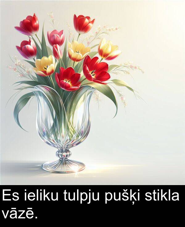 pušķi: Es ieliku tulpju pušķi stikla vāzē.