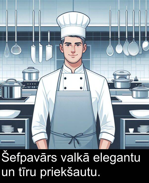 priekšautu: Šefpavārs valkā elegantu un tīru priekšautu.