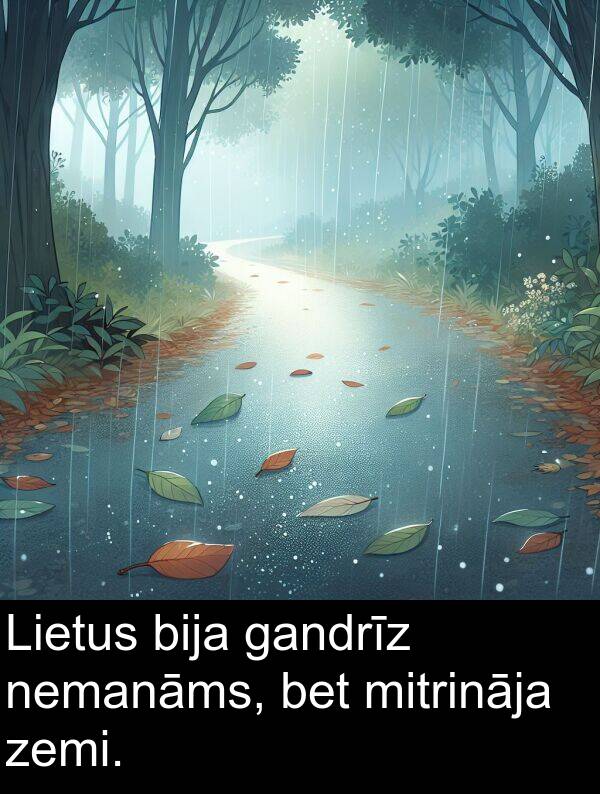 gandrīz: Lietus bija gandrīz nemanāms, bet mitrināja zemi.