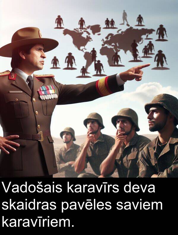 karavīriem: Vadošais karavīrs deva skaidras pavēles saviem karavīriem.