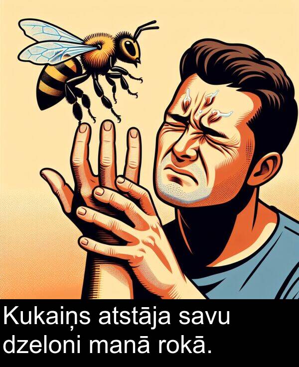 savu: Kukaiņs atstāja savu dzeloni manā rokā.