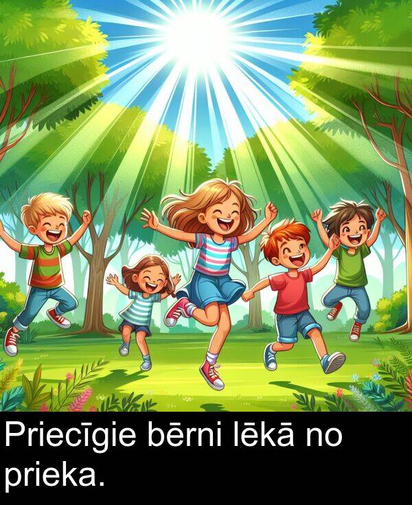 lēkā: Priecīgie bērni lēkā no prieka.