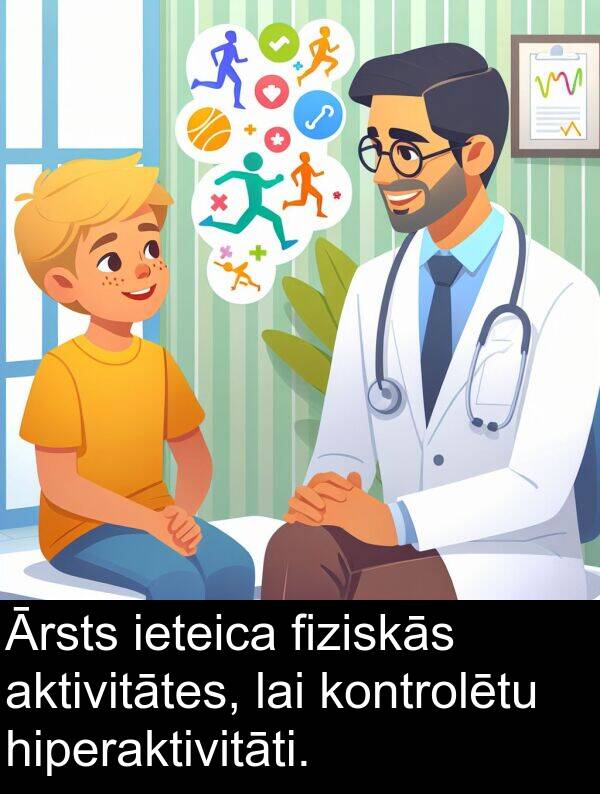 kontrolētu: Ārsts ieteica fiziskās aktivitātes, lai kontrolētu hiperaktivitāti.