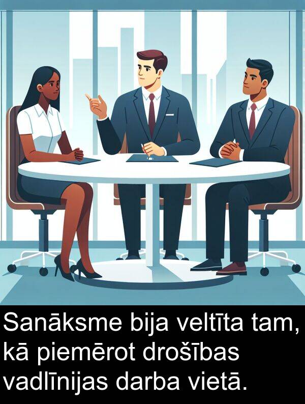 veltīta: Sanāksme bija veltīta tam, kā piemērot drošības vadlīnijas darba vietā.