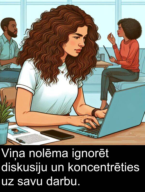 koncentrēties: Viņa nolēma ignorēt diskusiju un koncentrēties uz savu darbu.