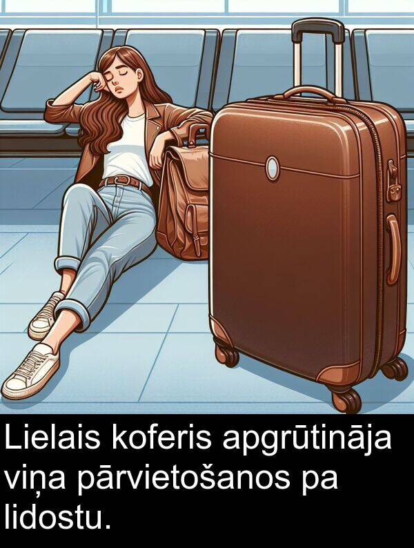 lidostu: Lielais koferis apgrūtināja viņa pārvietošanos pa lidostu.