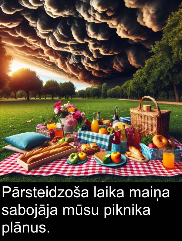 maiņa: Pārsteidzoša laika maiņa sabojāja mūsu piknika plānus.