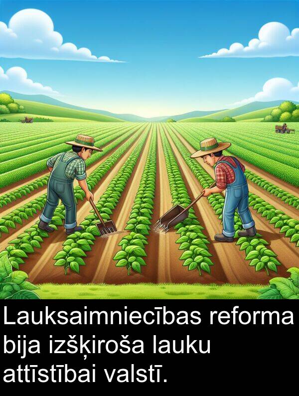 valstī: Lauksaimniecības reforma bija izšķiroša lauku attīstībai valstī.