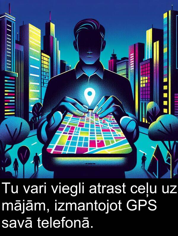 mājām: Tu vari viegli atrast ceļu uz mājām, izmantojot GPS savā telefonā.