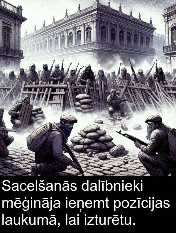 pozīcijas: Sacelšanās dalībnieki mēģināja ieņemt pozīcijas laukumā, lai izturētu.