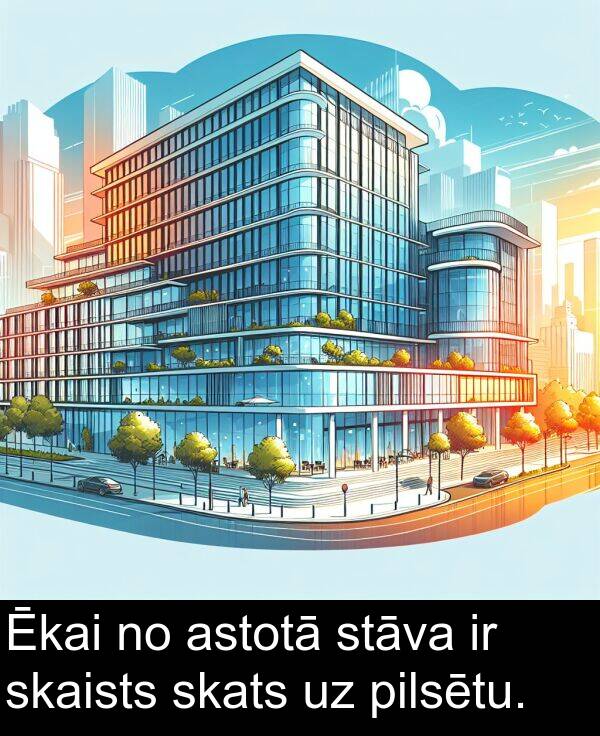astotā: Ēkai no astotā stāva ir skaists skats uz pilsētu.