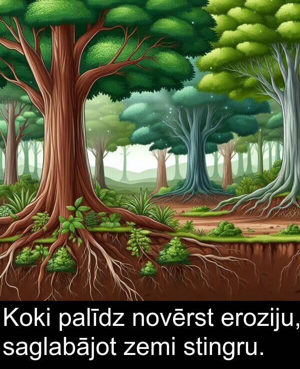 saglabājot: Koki palīdz novērst eroziju, saglabājot zemi stingru.