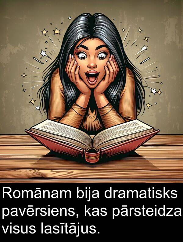 dramatisks: Romānam bija dramatisks pavērsiens, kas pārsteidza visus lasītājus.
