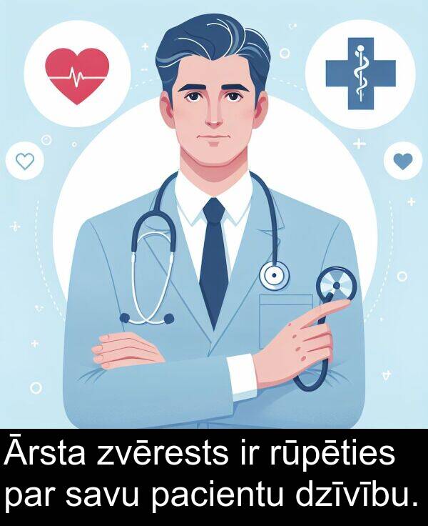 pacientu: Ārsta zvērests ir rūpēties par savu pacientu dzīvību.