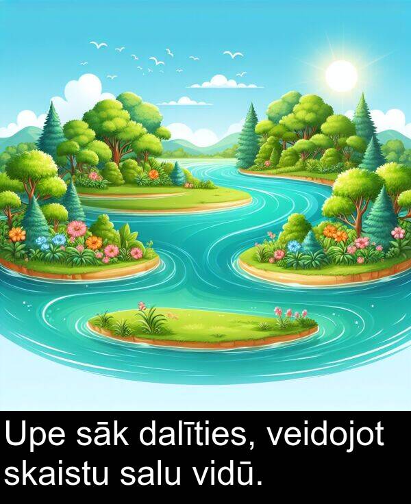 skaistu: Upe sāk dalīties, veidojot skaistu salu vidū.
