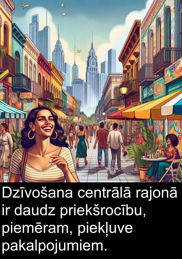 centrālā: Dzīvošana centrālā rajonā ir daudz priekšrocību, piemēram, piekļuve pakalpojumiem.