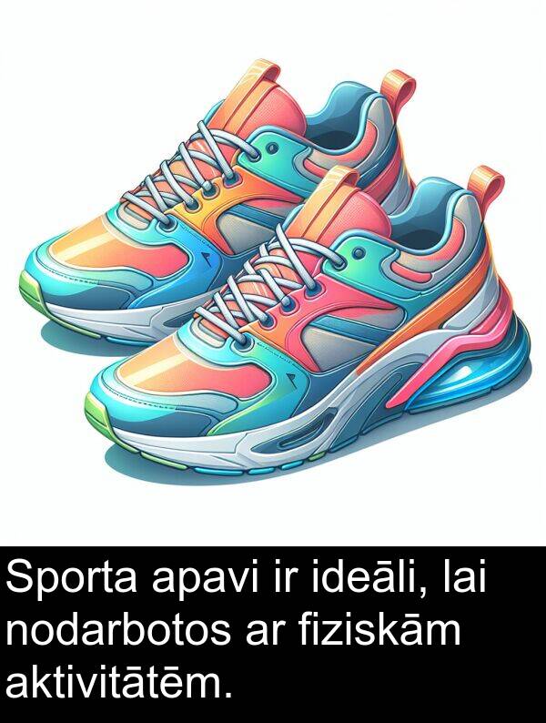 ideāli: Sporta apavi ir ideāli, lai nodarbotos ar fiziskām aktivitātēm.