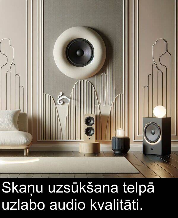 uzsūkšana: Skaņu uzsūkšana telpā uzlabo audio kvalitāti.