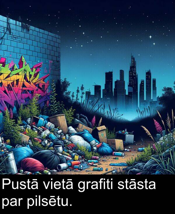 vietā: Pustā vietā grafiti stāsta par pilsētu.