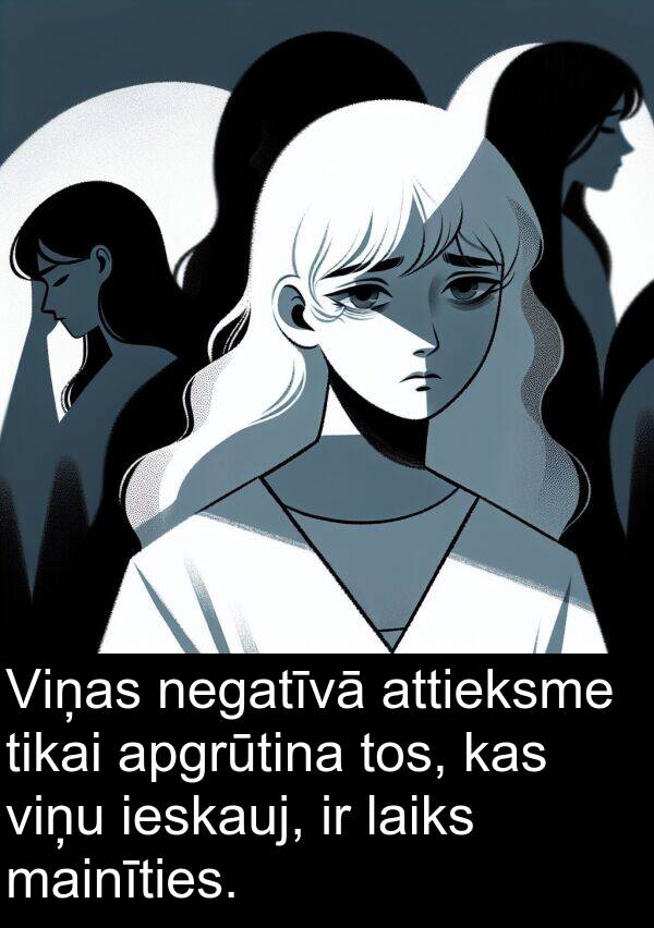 mainīties: Viņas negatīvā attieksme tikai apgrūtina tos, kas viņu ieskauj, ir laiks mainīties.