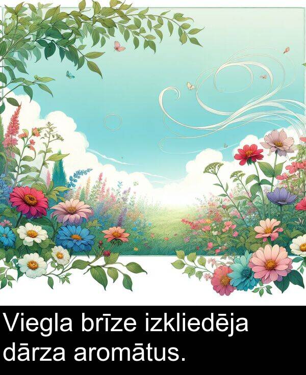 dārza: Viegla brīze izkliedēja dārza aromātus.