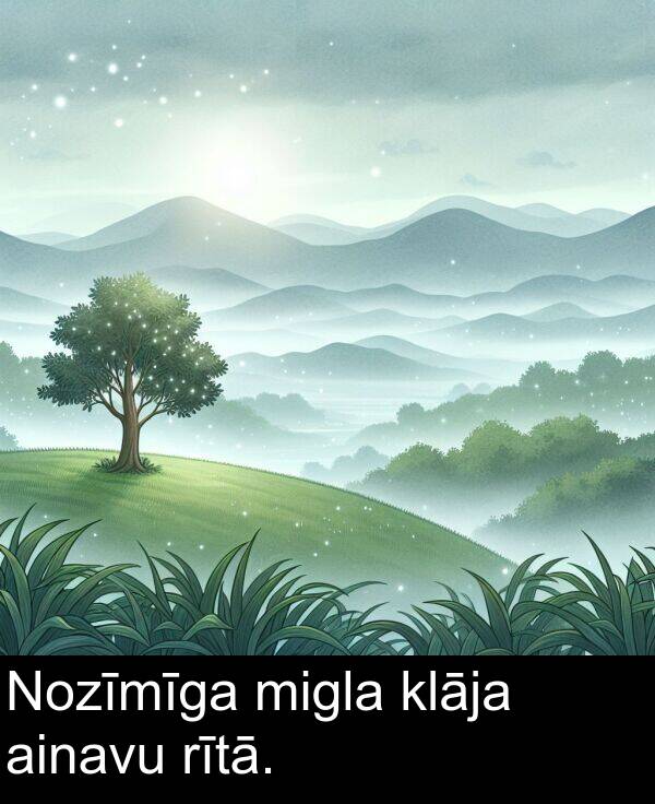 ainavu: Nozīmīga migla klāja ainavu rītā.