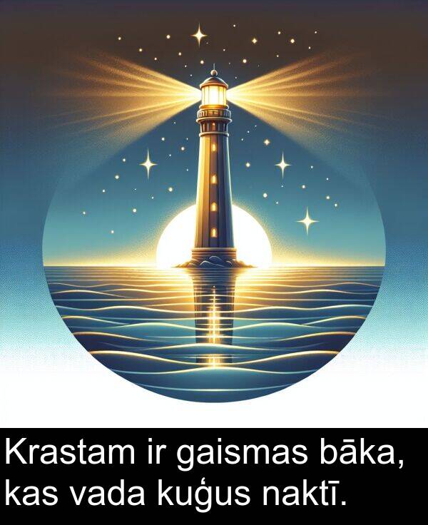 kuģus: Krastam ir gaismas bāka, kas vada kuģus naktī.