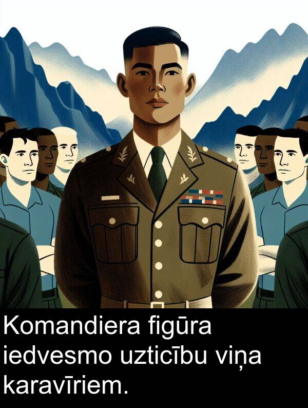 iedvesmo: Komandiera figūra iedvesmo uzticību viņa karavīriem.