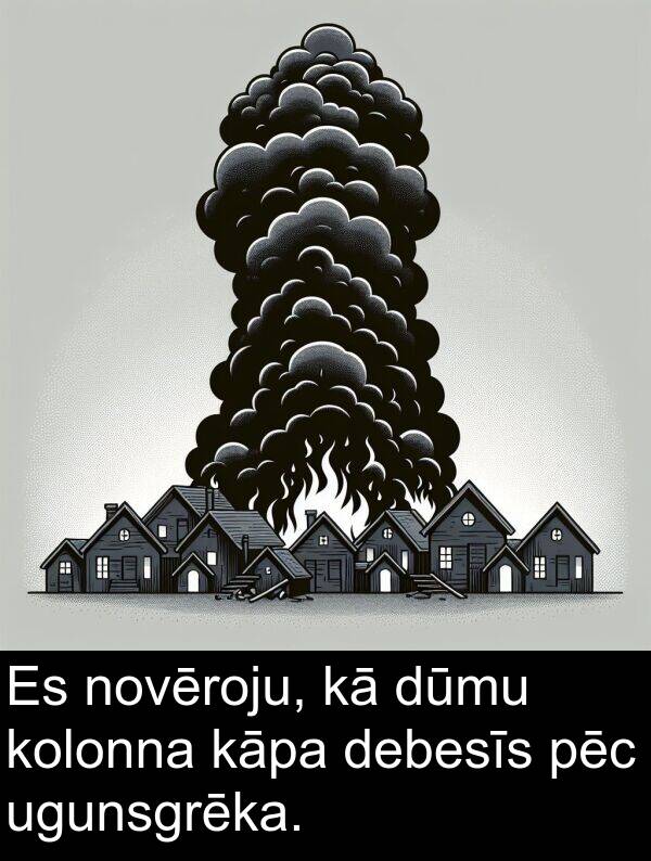 pēc: Es novēroju, kā dūmu kolonna kāpa debesīs pēc ugunsgrēka.