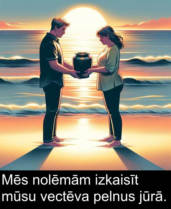 izkaisīt: Mēs nolēmām izkaisīt mūsu vectēva pelnus jūrā.