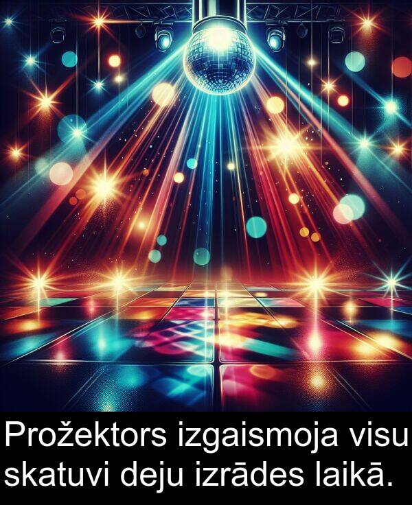 deju: Prožektors izgaismoja visu skatuvi deju izrādes laikā.