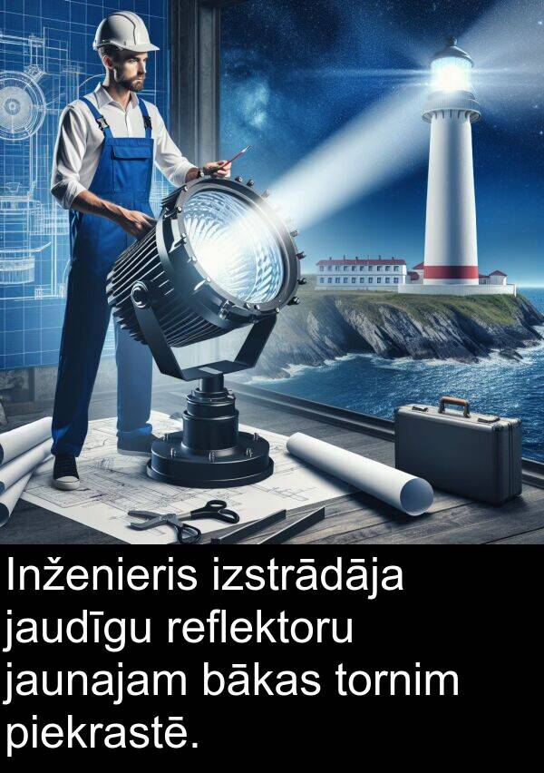 jaudīgu: Inženieris izstrādāja jaudīgu reflektoru jaunajam bākas tornim piekrastē.