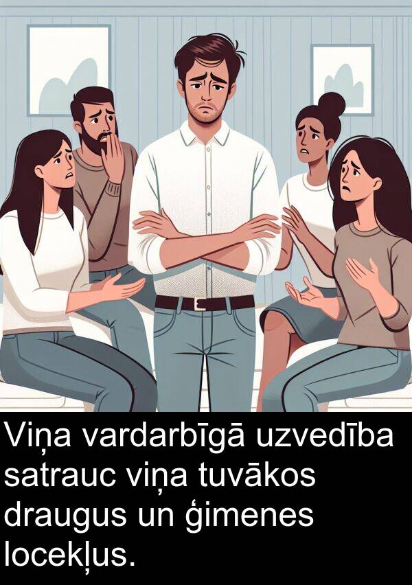 satrauc: Viņa vardarbīgā uzvedība satrauc viņa tuvākos draugus un ģimenes locekļus.