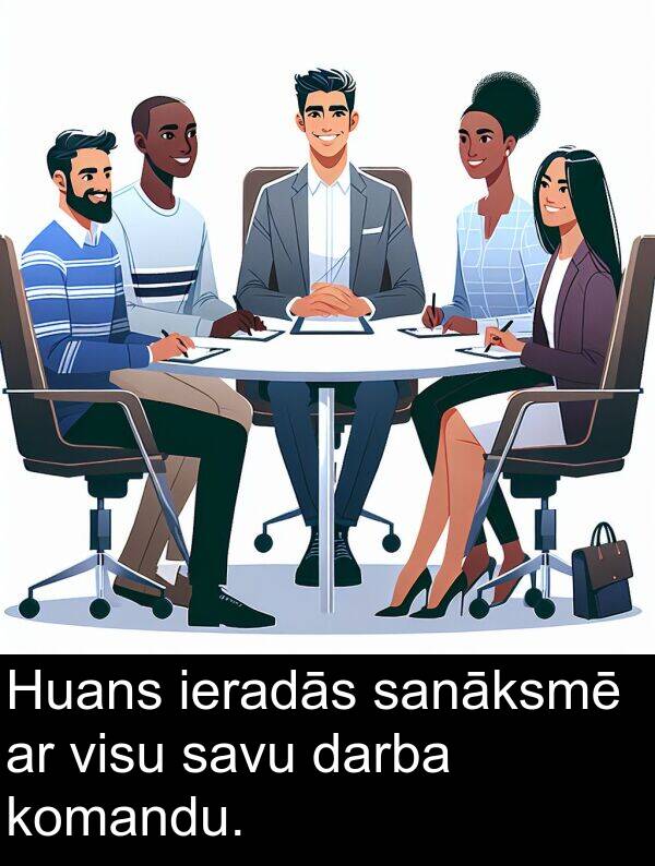 komandu: Huans ieradās sanāksmē ar visu savu darba komandu.