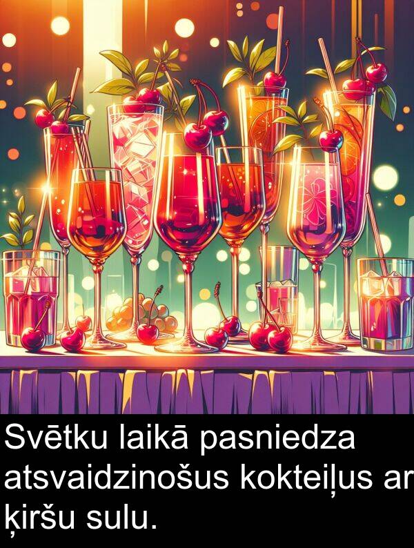 ķiršu: Svētku laikā pasniedza atsvaidzinošus kokteiļus ar ķiršu sulu.