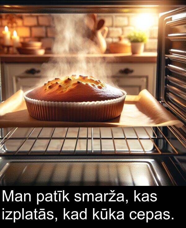 patīk: Man patīk smarža, kas izplatās, kad kūka cepas.