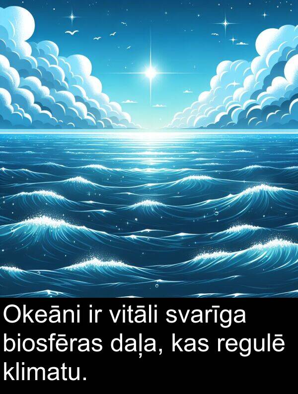 klimatu: Okeāni ir vitāli svarīga biosfēras daļa, kas regulē klimatu.