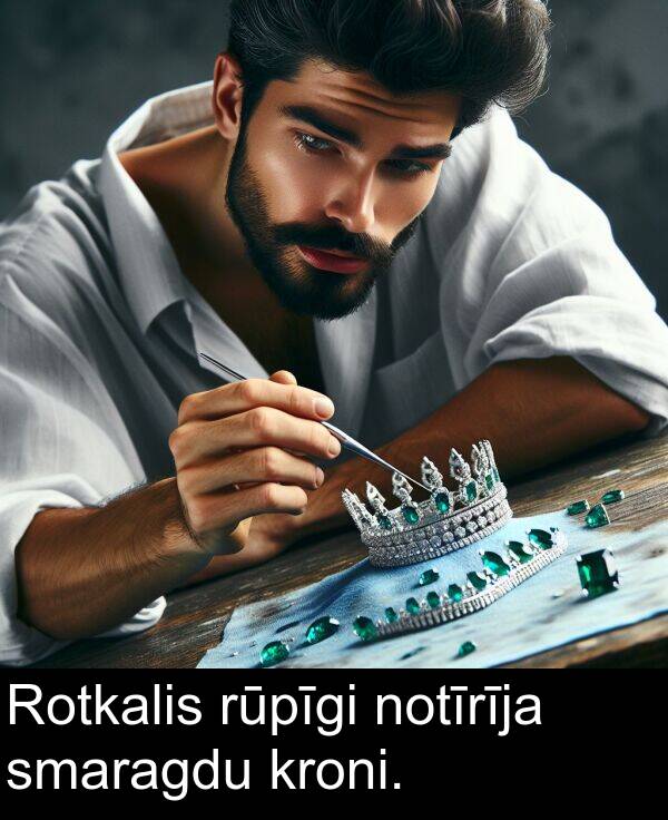 kroni: Rotkalis rūpīgi notīrīja smaragdu kroni.