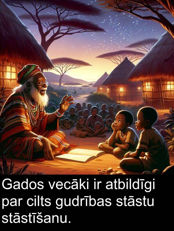 vecāki: Gados vecāki ir atbildīgi par cilts gudrības stāstu stāstīšanu.