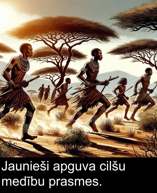 medību: Jaunieši apguva cilšu medību prasmes.