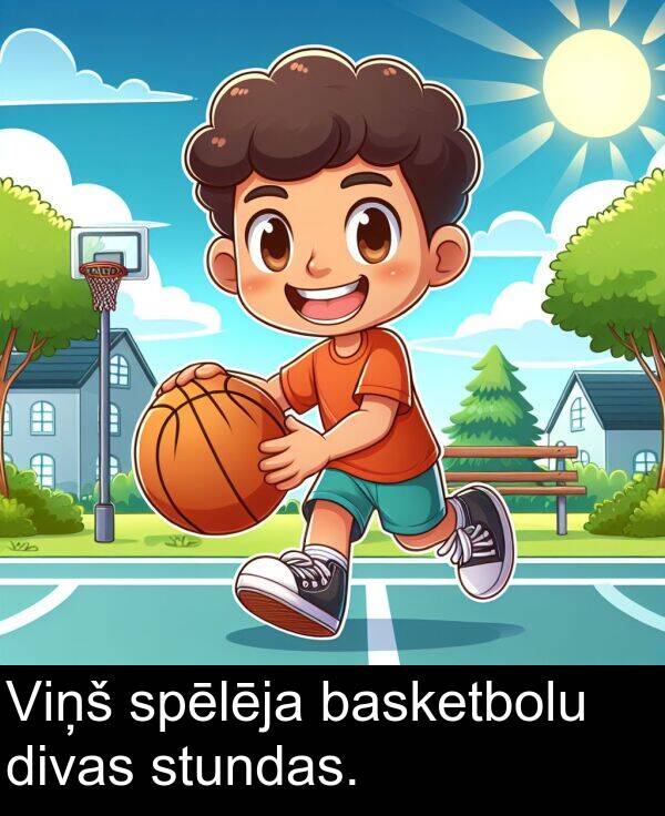 divas: Viņš spēlēja basketbolu divas stundas.