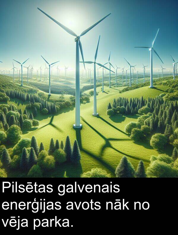 nāk: Pilsētas galvenais enerģijas avots nāk no vēja parka.