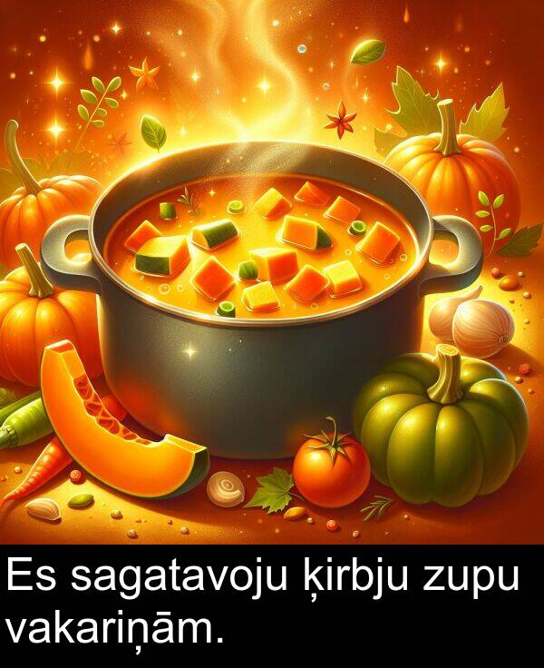 ķirbju: Es sagatavoju ķirbju zupu vakariņām.