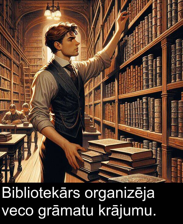 krājumu: Bibliotekārs organizēja veco grāmatu krājumu.