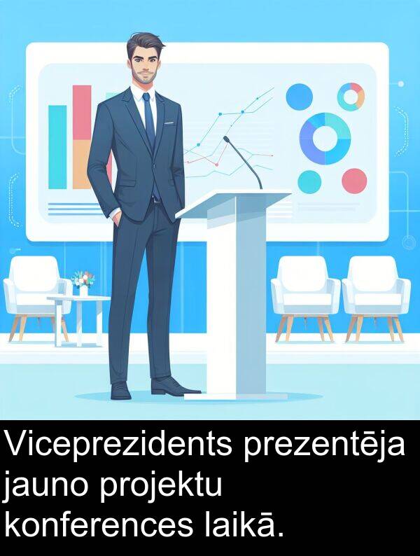 konferences: Viceprezidents prezentēja jauno projektu konferences laikā.