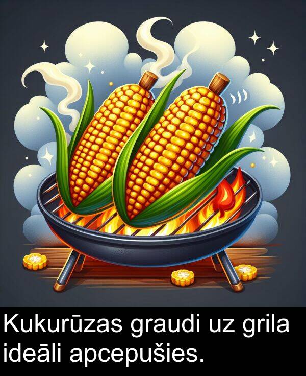 ideāli: Kukurūzas graudi uz grila ideāli apcepušies.