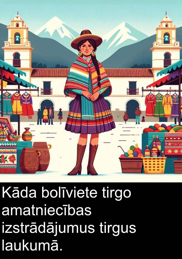 amatniecības: Kāda bolīviete tirgo amatniecības izstrādājumus tirgus laukumā.