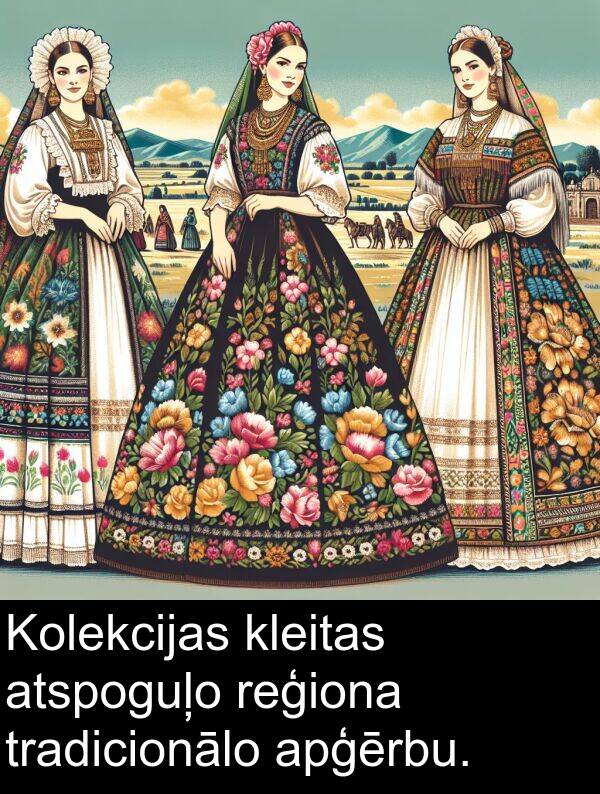 apģērbu: Kolekcijas kleitas atspoguļo reģiona tradicionālo apģērbu.